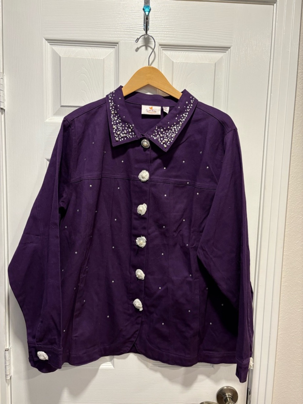 Quacker Factory Purple Jean Jacket with Crystal-Collar
